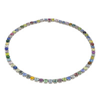 65.93 Ct. Multi Color Sapphire Tennis/Riviere Necklace, 14K White Gold Image