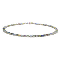 65.93 Ct. Multi Color Sapphire Tennis/Riviere Necklace, 14K White Gold Image