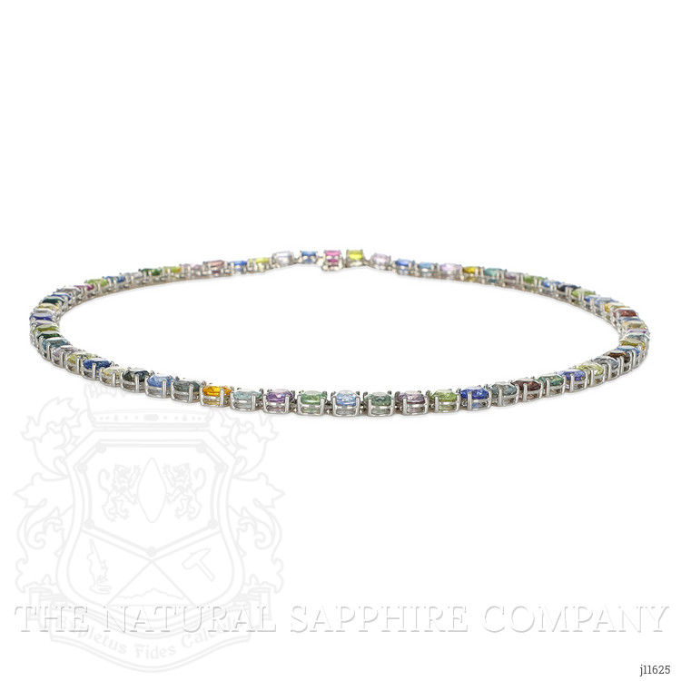 65.93 Ct. Multi Color Sapphire Tennis/Riviere Necklace, 14K White Gold