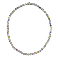 65.93 Ct. Multi Color Sapphire Tennis/Riviere Necklace, 14K White Gold Image