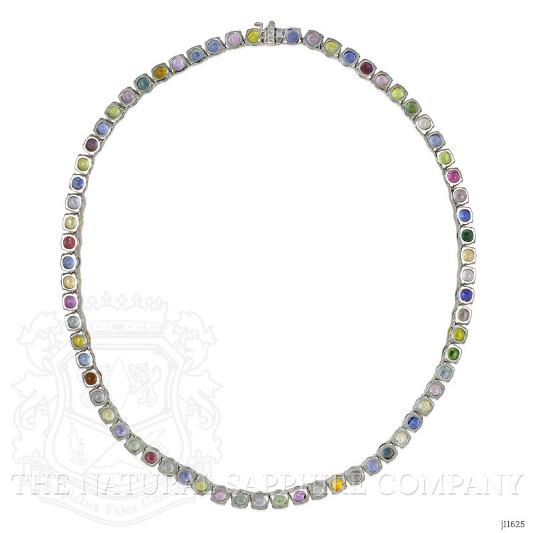 65.93 Ct. Multi Color Sapphire Tennis/Riviere Necklace, 14K White Gold