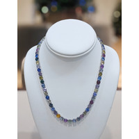 65.93 Ct. Multi Color Sapphire Tennis/Riviere Necklace, 14K White Gold Life Style