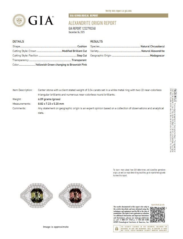 3.04 Ct. Alexandrite Natural Diamond Three Stone Ring, 18K White Gold