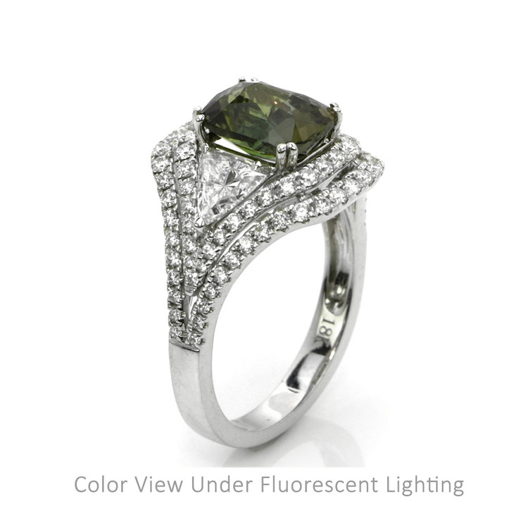 3.04 Ct. Alexandrite Natural Diamond Three Stone Ring, 18K White Gold