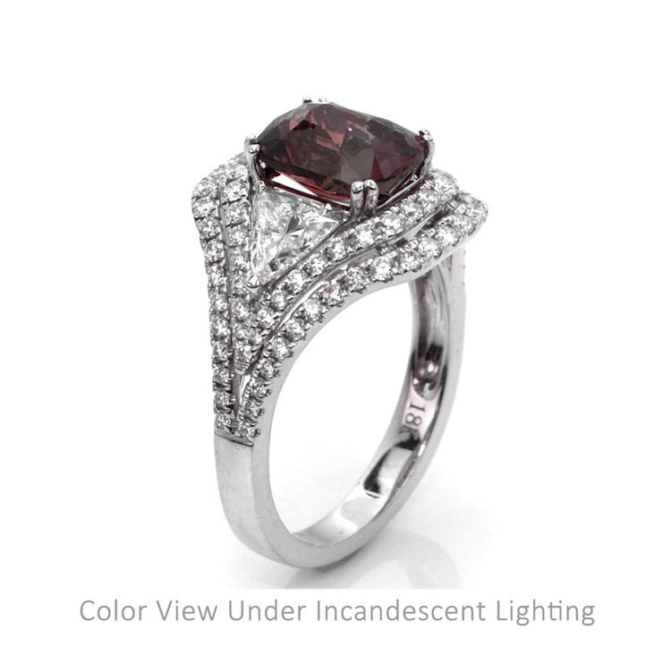 3.04 Ct. Alexandrite Natural Diamond Three Stone Ring, 18K White Gold