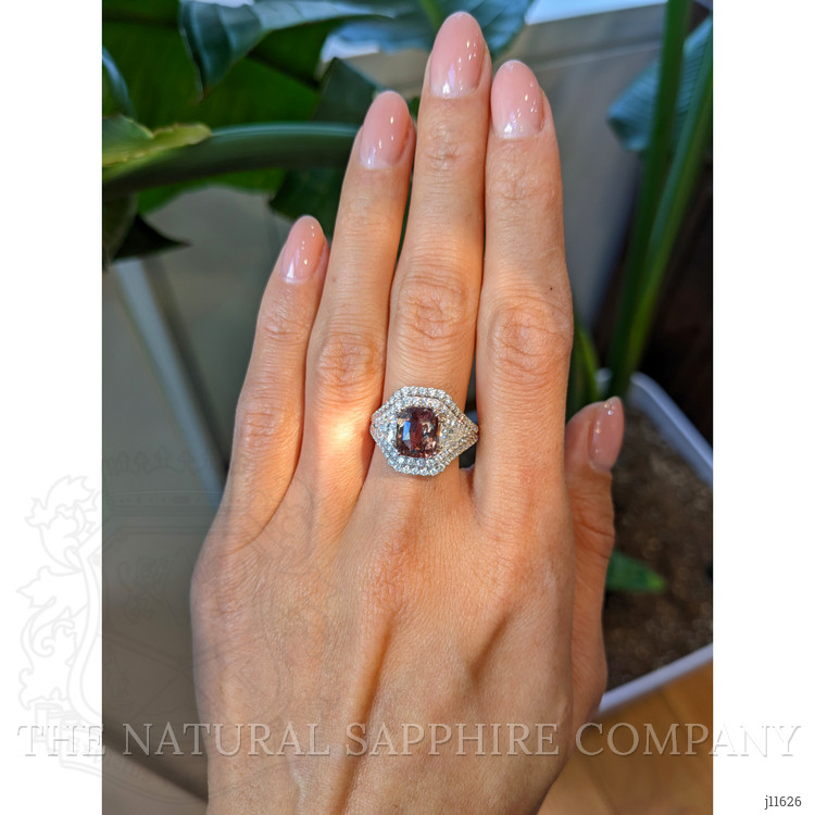 3.04 Ct. Alexandrite Natural Diamond Three Stone Ring, 18K White Gold