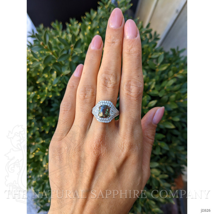 3.04 Ct. Alexandrite Natural Diamond Three Stone Ring, 18K White Gold