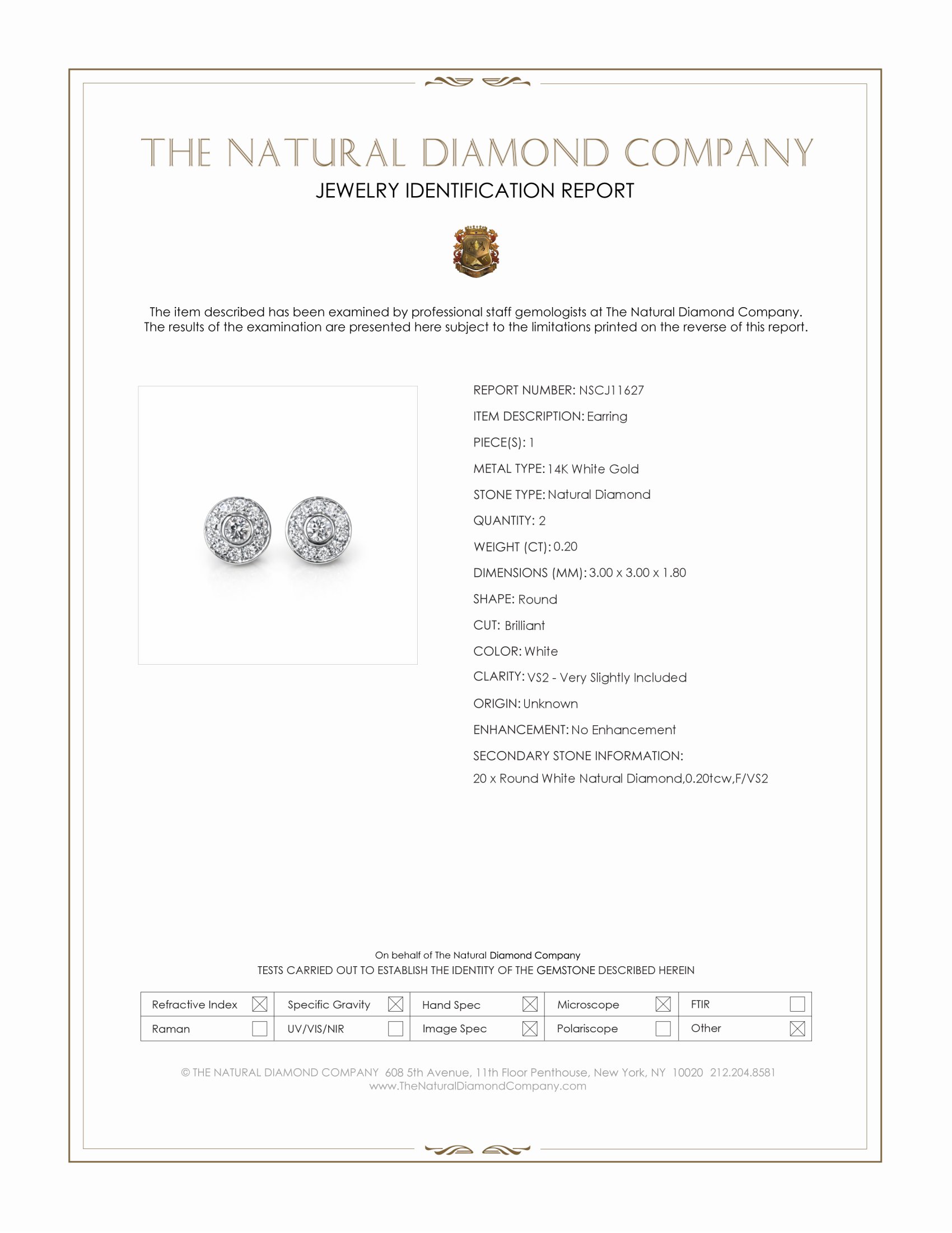 0.20 Ct.Tw. Natural Diamond Studs Earrings, 14K White Gold
