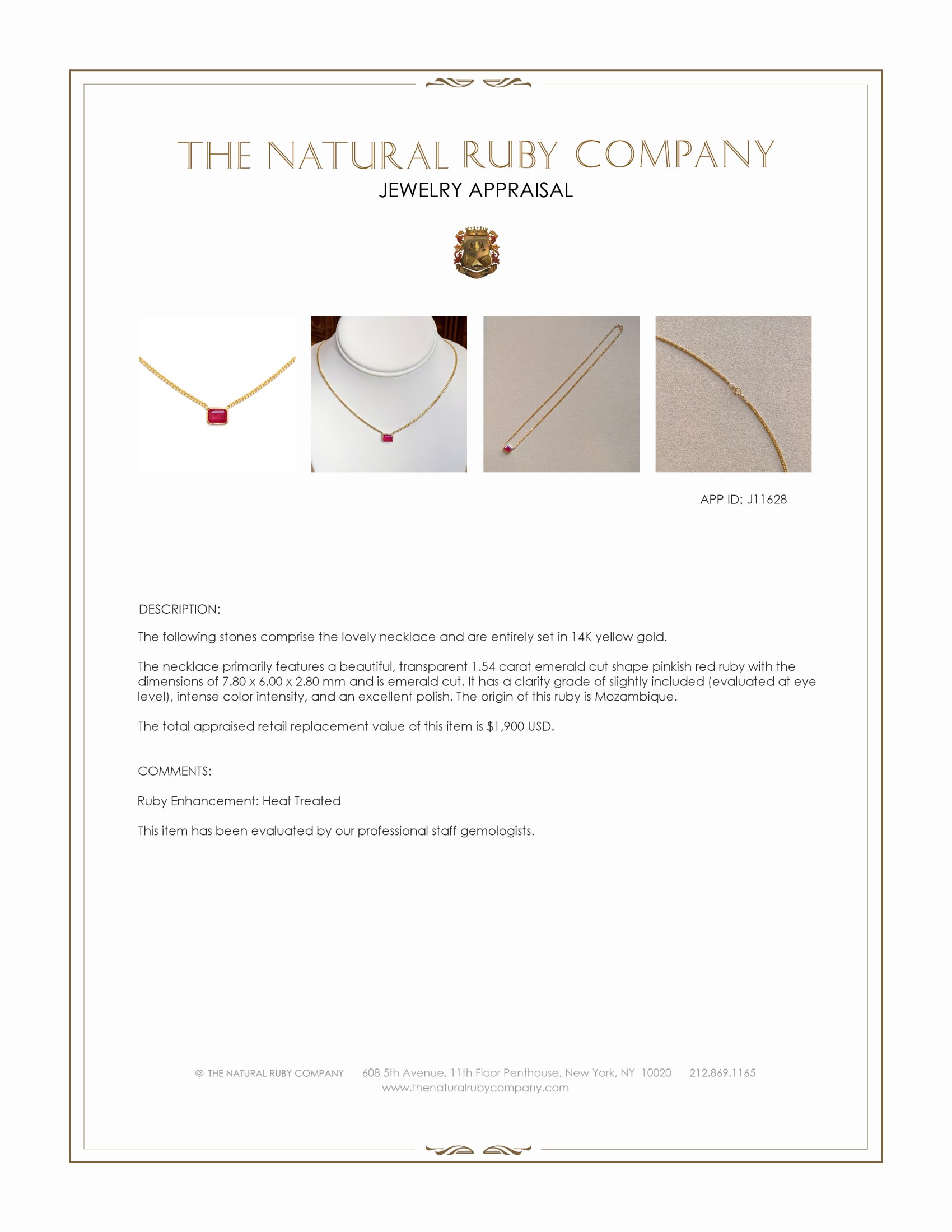 1.54 Ct. Pinkish Red Ruby Bezel Necklace, 14K Yellow Gold