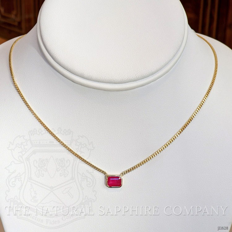 1.54 Ct. Pinkish Red Ruby Bezel Necklace, 14K Yellow Gold