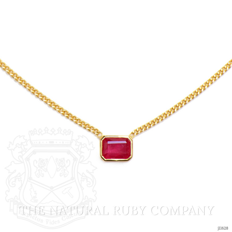 1.54 Ct. Pinkish Red Ruby Bezel Necklace, 14K Yellow Gold