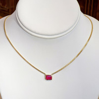 1.54 Ct. Pinkish Red Ruby Bezel Necklace, 14K Yellow Gold Image