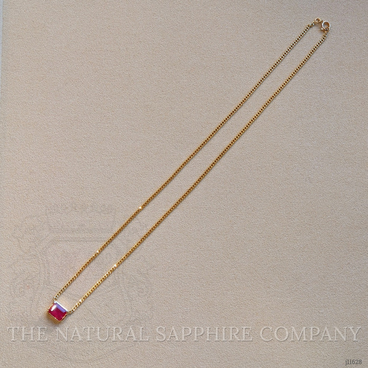 1.54 Ct. Pinkish Red Ruby Bezel Necklace, 14K Yellow Gold