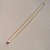 1.54 Ct. Pinkish Red Ruby Bezel Necklace, 14K Yellow Gold Image