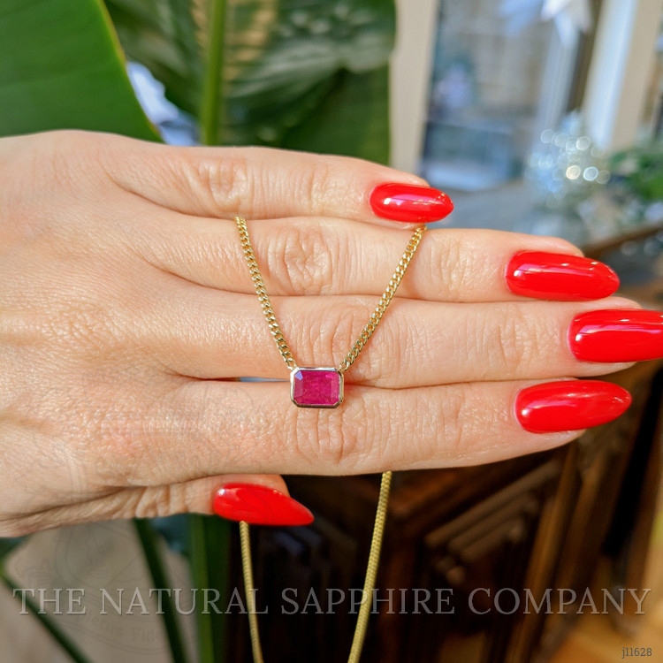 1.54 Ct. Pinkish Red Ruby Bezel Necklace, 14K Yellow Gold