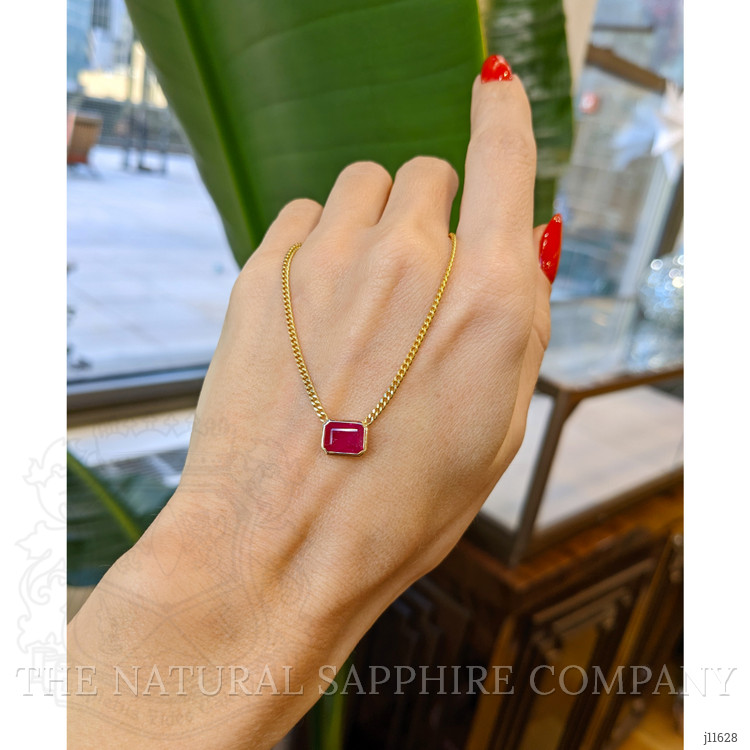 1.54 Ct. Pinkish Red Ruby Bezel Necklace, 14K Yellow Gold