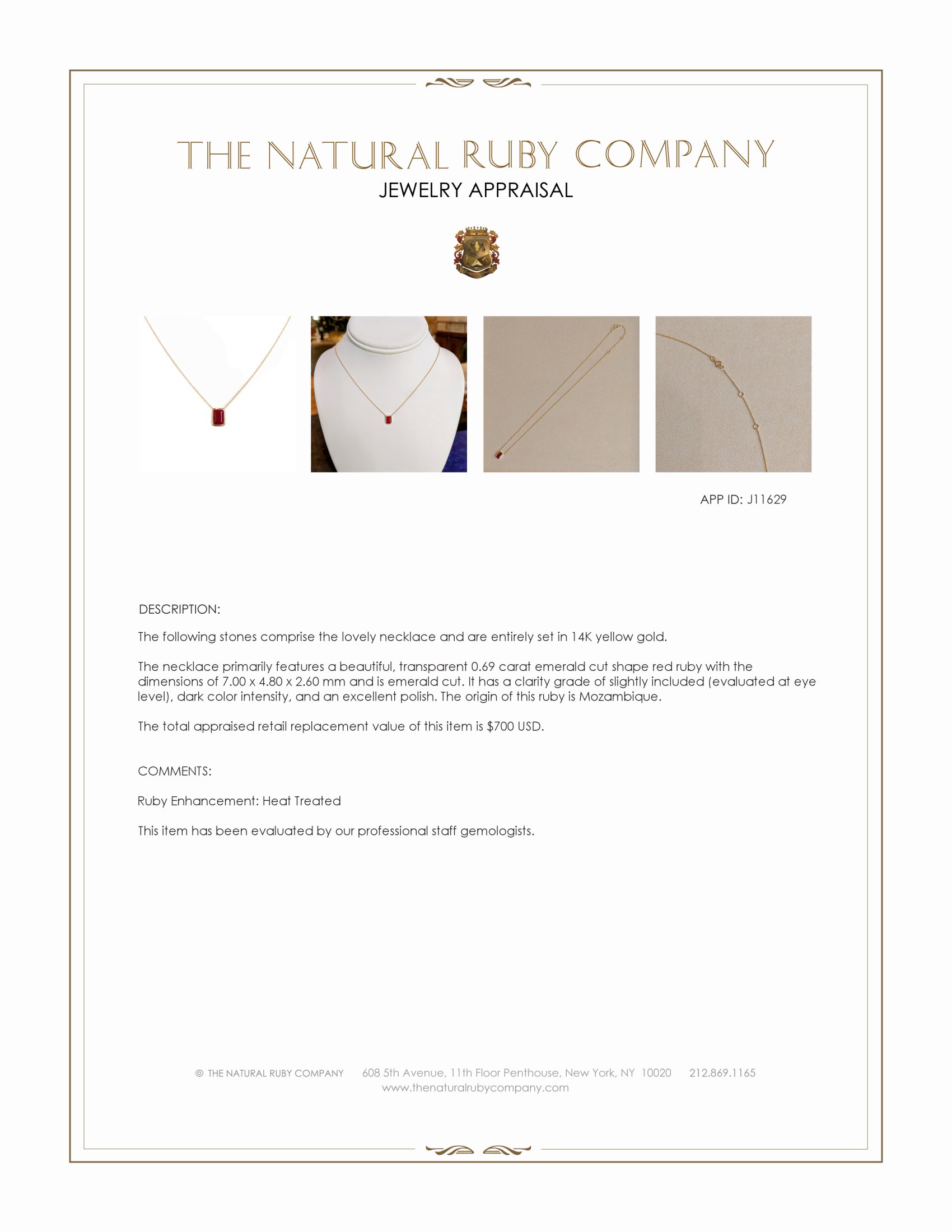 0.69 Ct. Ruby Bezel Necklace, 14K Yellow Gold