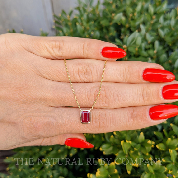 0.69 Ct. Ruby Bezel Necklace, 14K Yellow Gold