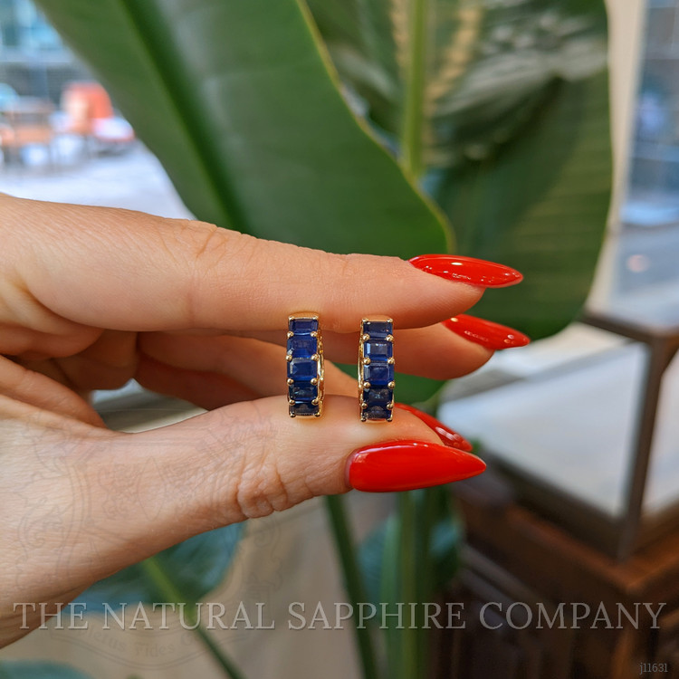 2.80 Ct.Tw. Blue Sapphire Hoops Earrings, 14K Yellow Gold