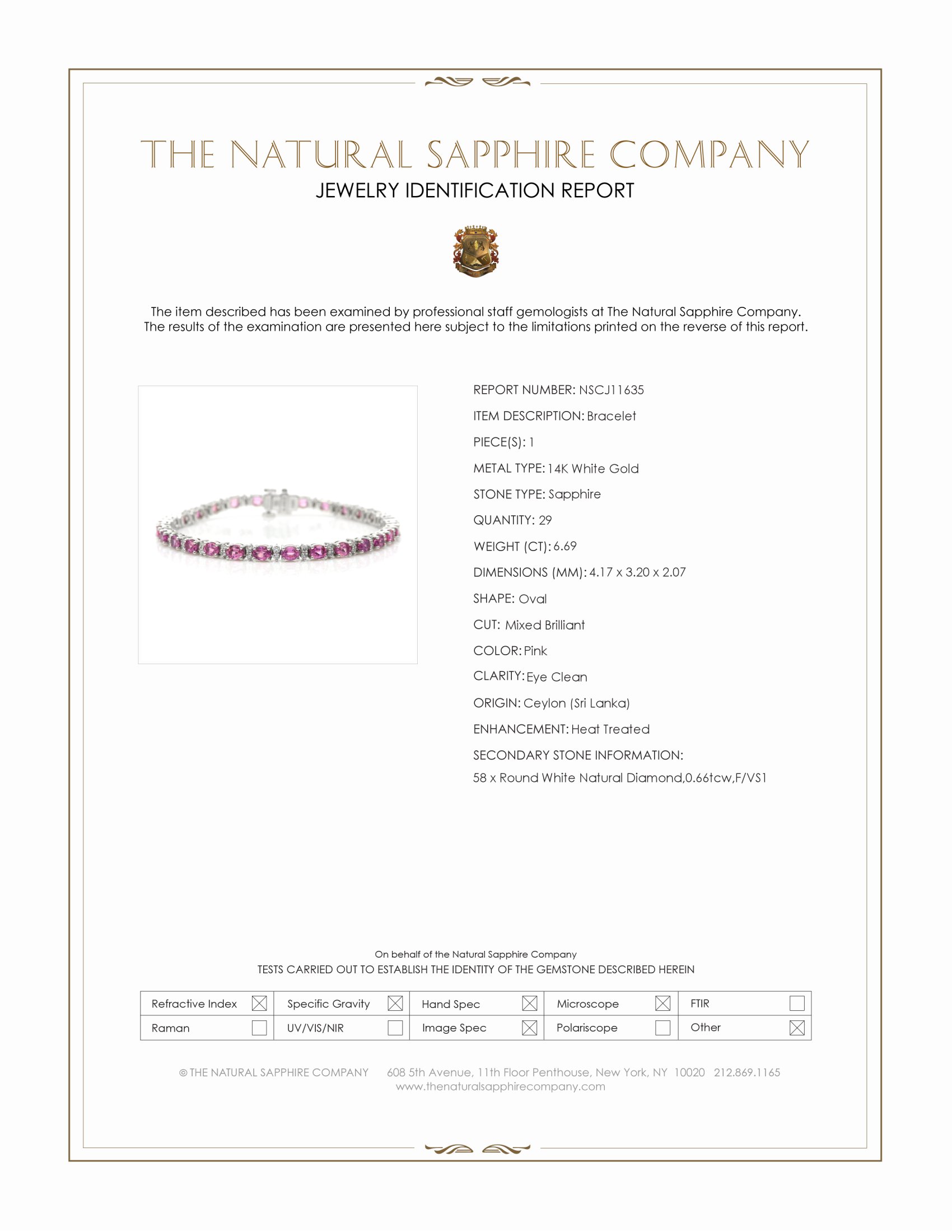 6.69 Ct.Tw. Pink Sapphire and Natural Diamond Pave Bracelet, 14K White Gold