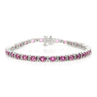 6.69&nbsp;Ct.Tw.Total Carat Weight Pink Sapphire and Natural Diamond Tennis/Line Bracelet, 14K White Gold Video