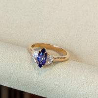1.04 Ct. Purplish Blue Sapphire and Natural Diamond Three Stone Ring, 18K Rose Gold Image