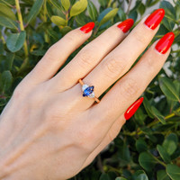 1.04 Ct. Purplish Blue Sapphire and Natural Diamond Three Stone Ring, 18K Rose Gold Life Style