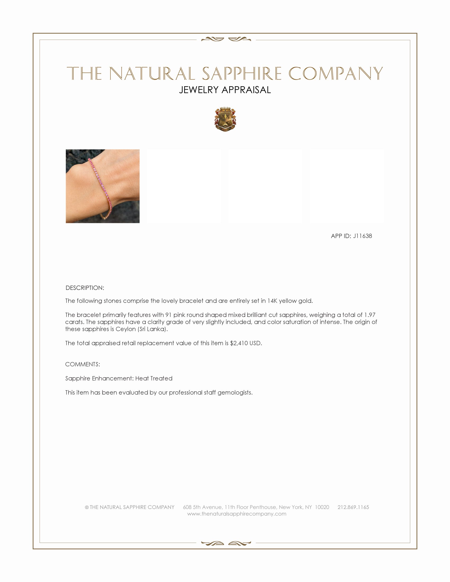 1.97 Ct.Tw. Pink Sapphire Tennis/Line Bracelet, 14K Yellow Gold