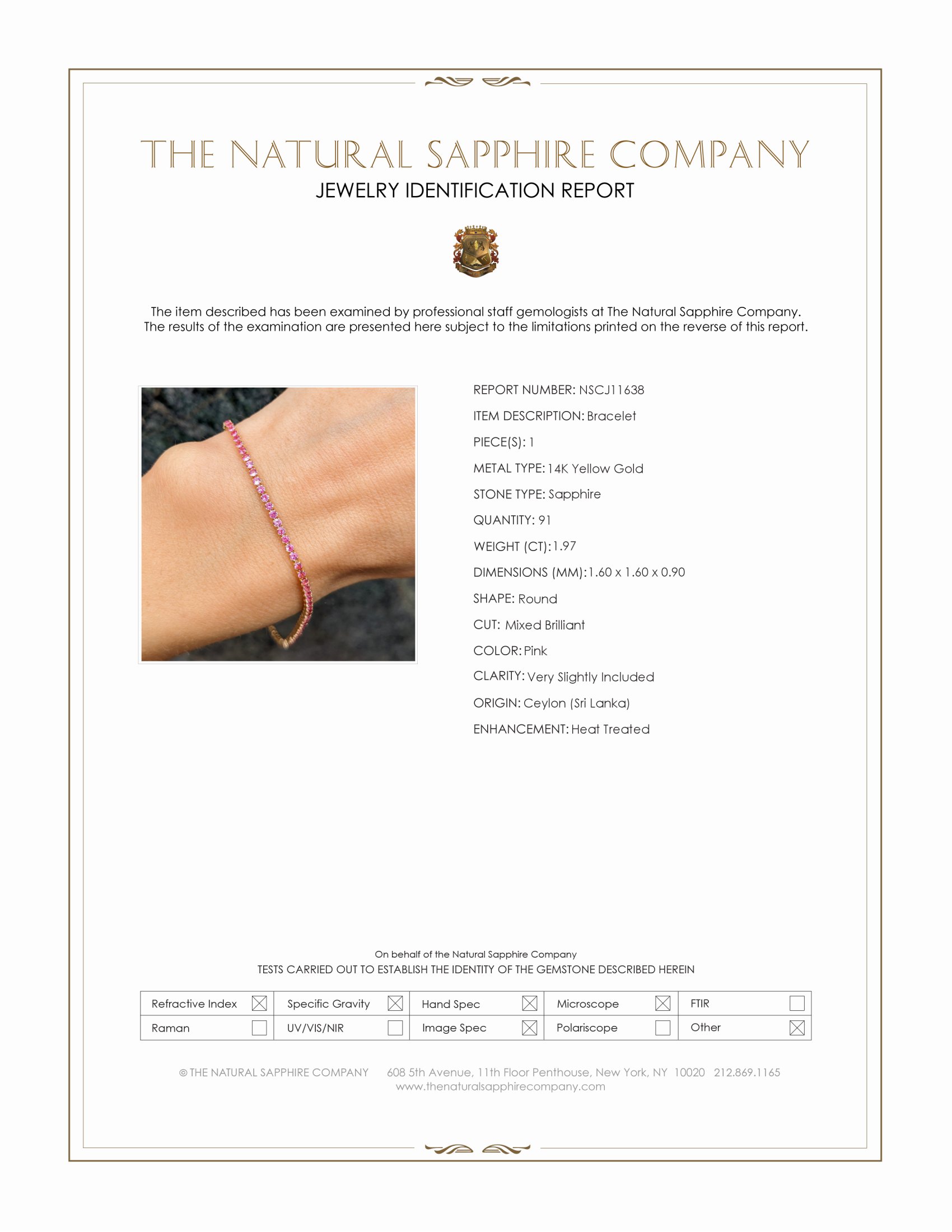 1.97 Ct.Tw. Pink Sapphire Tennis/Line Bracelet, 14K Yellow Gold