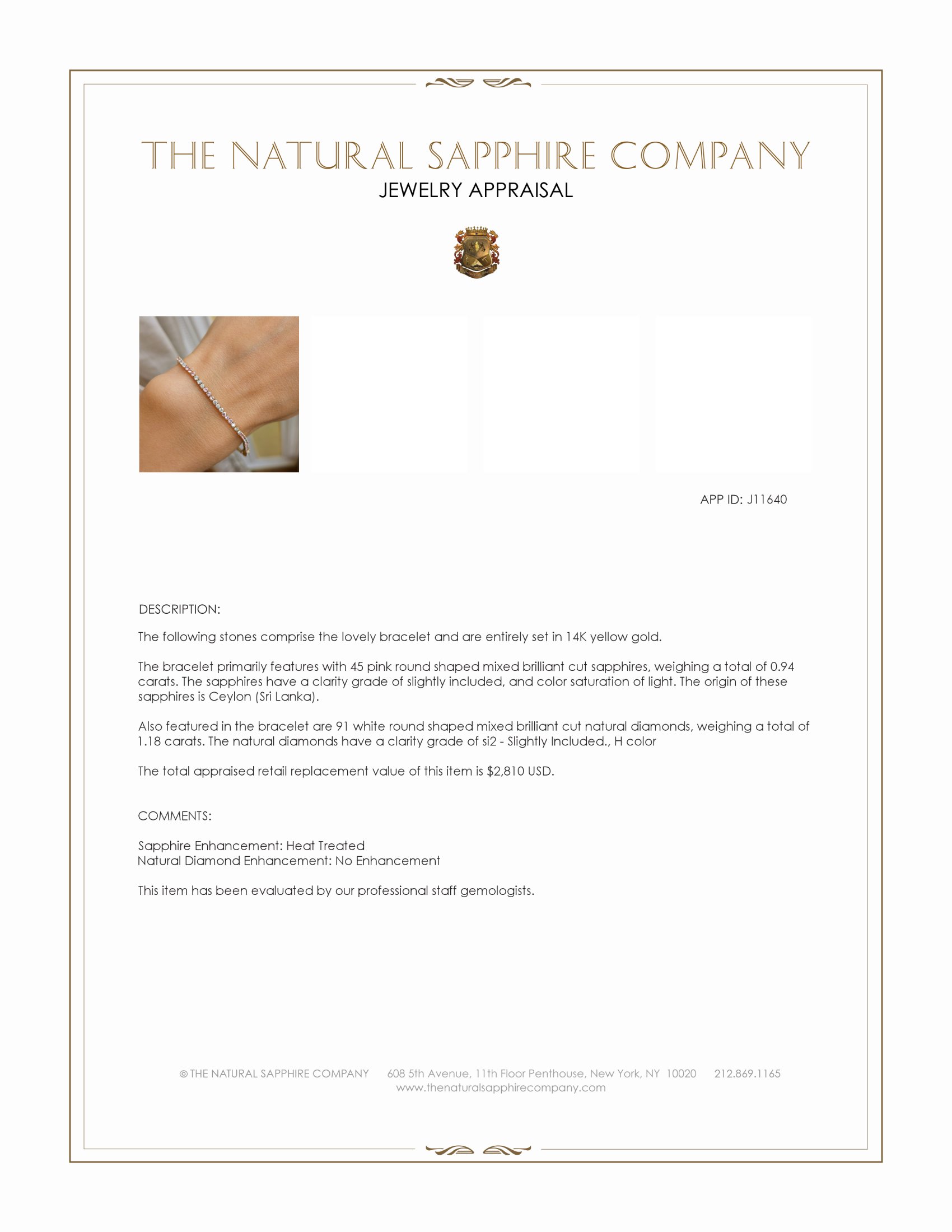 0.94 Ct.Tw. Pink Sapphire and Natural Diamond Tennis/Line Bracelet, 14K Yellow Gold