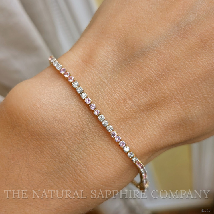 0.94 Ct.Tw. Pink Sapphire and Natural Diamond Tennis/Line Bracelet, 14K Yellow Gold