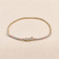 0.94&nbsp;Ct.Tw.Total Carat Weight Pink Sapphire and Natural Diamond Tennis/Line Bracelet, 14K Yellow Gold Image