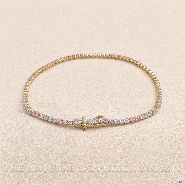 0.94 Ct.Tw. Pink Sapphire and Natural Diamond Tennis/Line Bracelet, 14K Yellow Gold