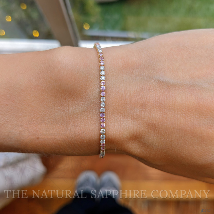 0.94 Ct.Tw. Pink Sapphire and Natural Diamond Tennis/Line Bracelet, 14K Yellow Gold