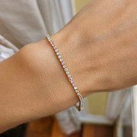 0.94&nbsp;Ct.Tw.Total Carat Weight Pink Sapphire and Natural Diamond Tennis/Line Bracelet, 14K Yellow Gold Life Style