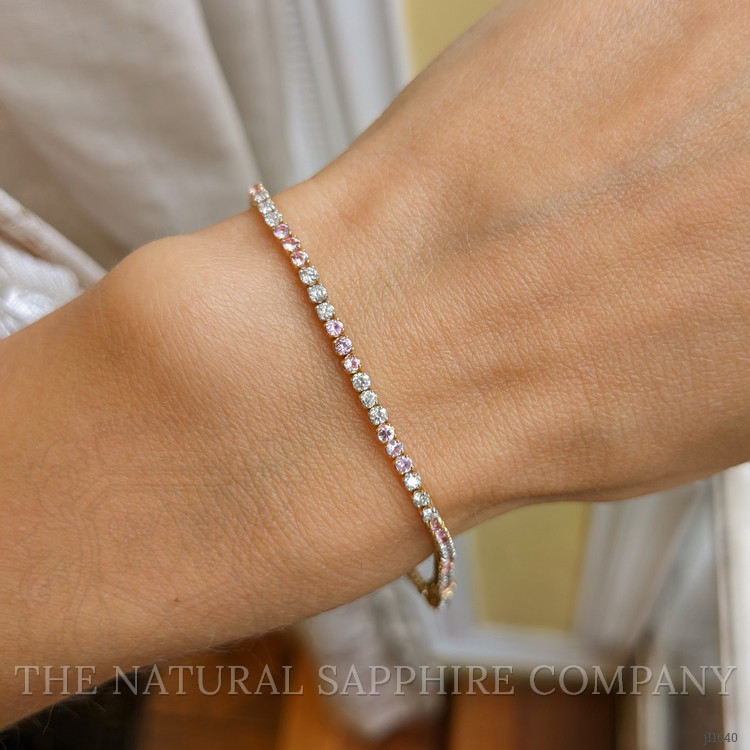 0.94 Ct.Tw. Pink Sapphire and Natural Diamond Tennis/Line Bracelet, 14K Yellow Gold