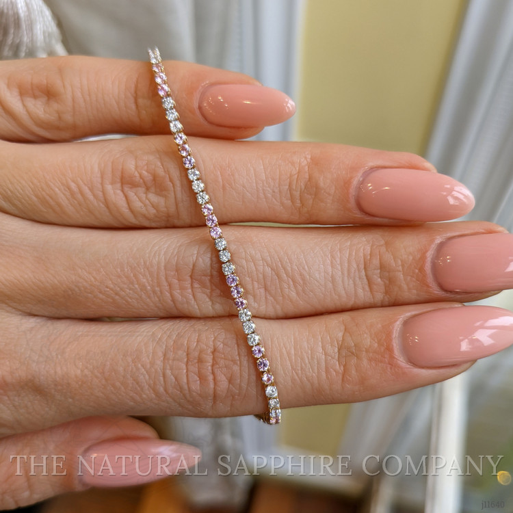 0.94 Ct.Tw. Pink Sapphire and Natural Diamond Tennis/Line Bracelet, 14K Yellow Gold