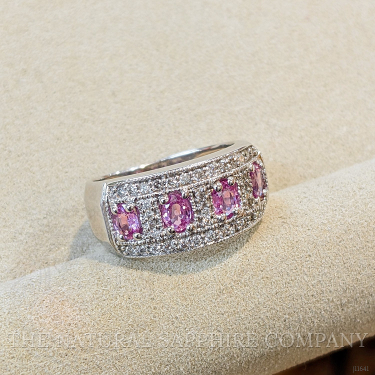 1.12 Ct. Pink Sapphire and Natural Diamond Pave Ring, 14K White Gold