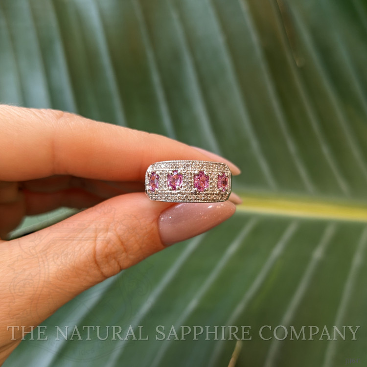1.12 Ct. Pink Sapphire and Natural Diamond Pave Ring, 14K White Gold