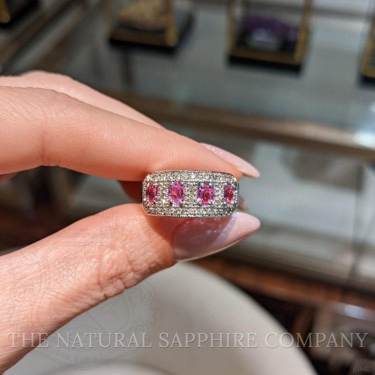 1.12 Ct. Pink Sapphire and Natural Diamond Pave Ring, 14K White Gold