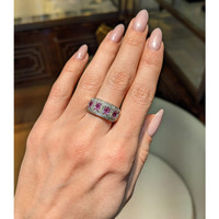 1.12 Ct. Pink Sapphire and Natural Diamond Pave Ring, 14K White Gold Life Style