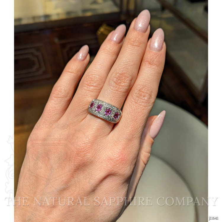 1.12 Ct. Pink Sapphire and Natural Diamond Pave Ring, 14K White Gold