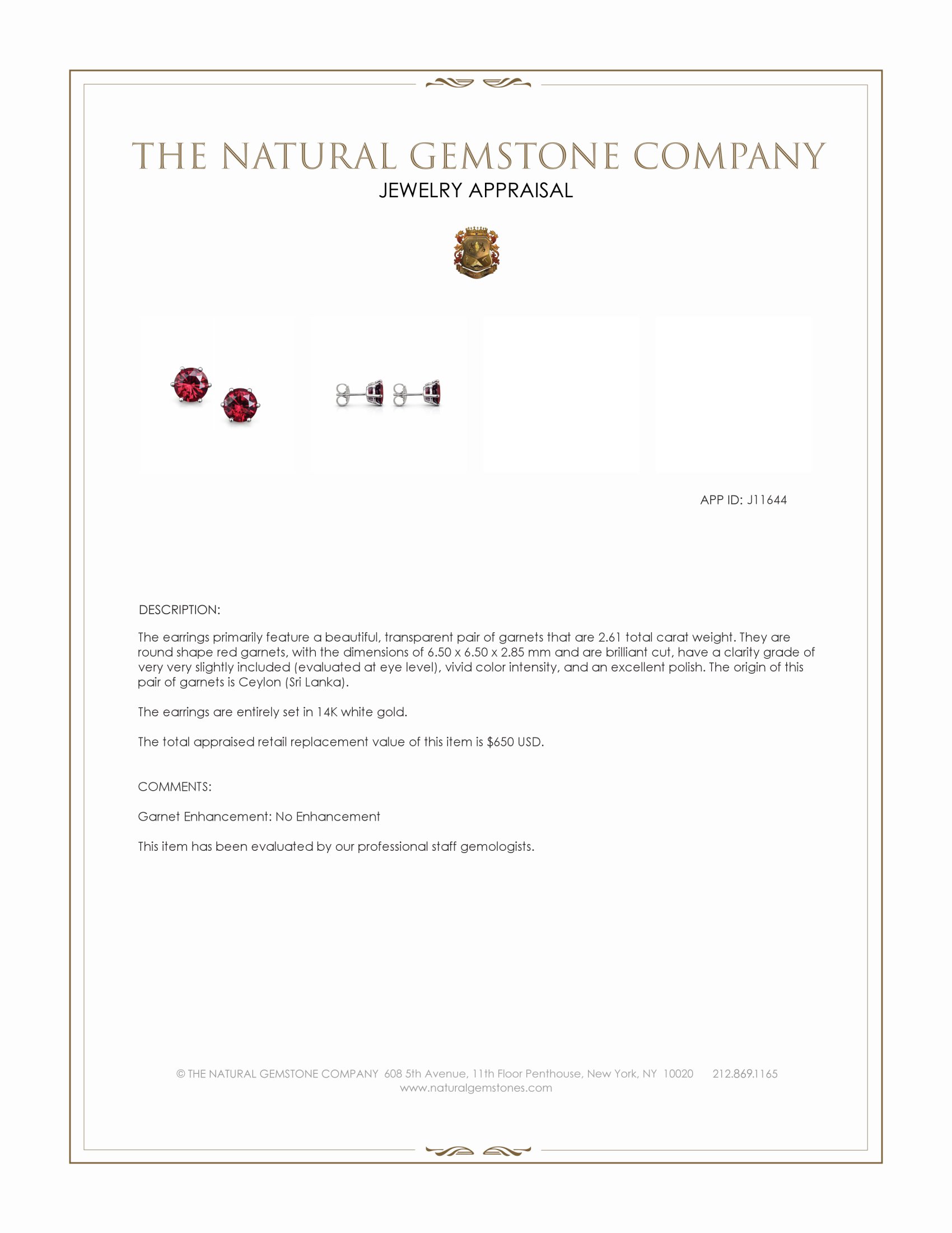 2.61 Ct.Tw. Red Garnet Studs Earrings, 14K White Gold