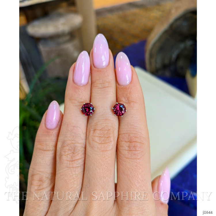 2.61 Ct.Tw. Red Garnet Studs Earrings, 14K White Gold