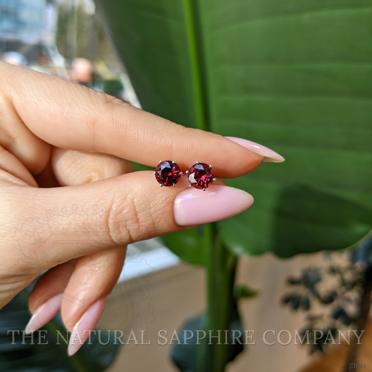 2.61 Ct.Tw. Red Garnet Studs Earrings, 14K White Gold