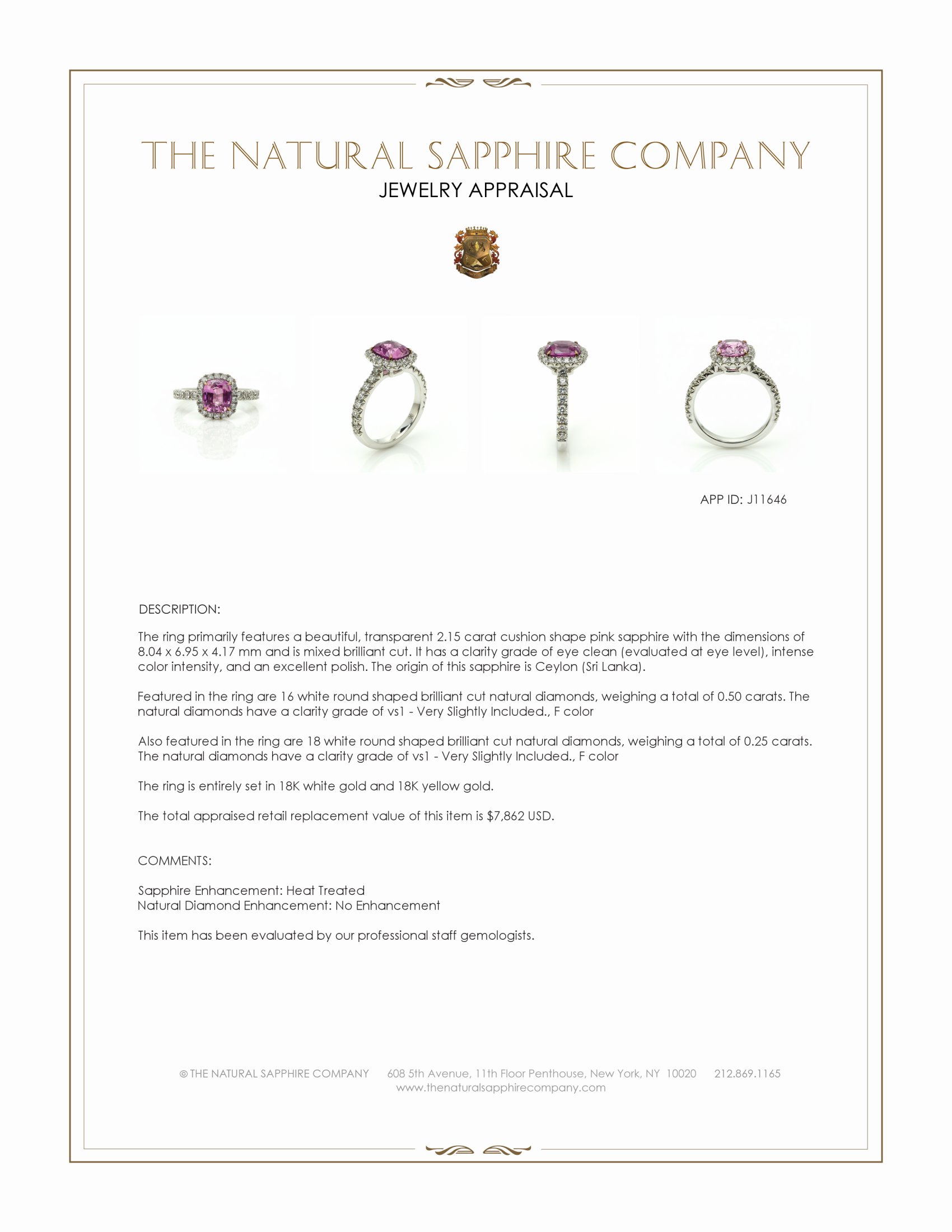 2.15 Ct. Pink Sapphire and Natural Diamond Pave Ring, 18K White & Yellow