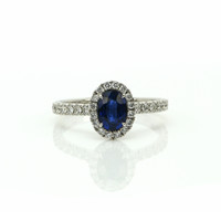 1.00 Ct. Blue Sapphire and Natural Diamond Pave Ring, 18K White Gold Video