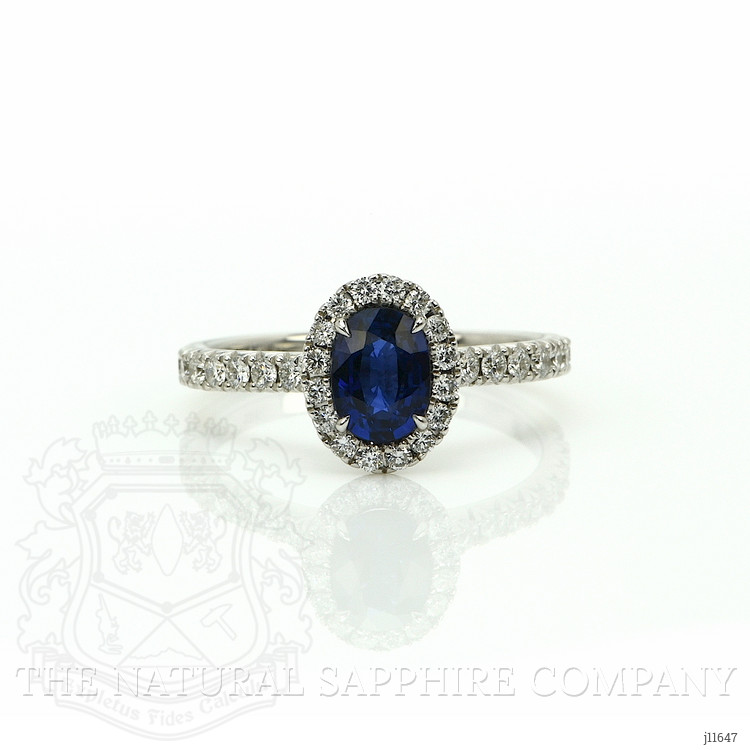 1.00 Ct. Blue Sapphire and Natural Diamond Pave Ring, 18K White Gold