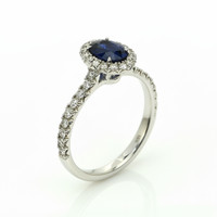 1.00 Ct. Blue Sapphire and Natural Diamond Pave Ring, 18K White Gold Image