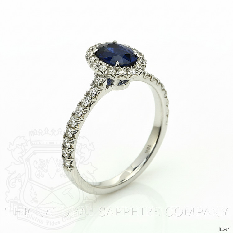 1.00 Ct. Blue Sapphire and Natural Diamond Pave Ring, 18K White Gold